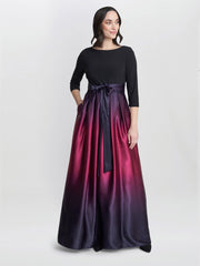 Gina Bacconi Ingrid V Neck Back Ombre Satin Maxi Dress