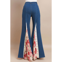 Women's Medium Wash Floral Panel Bell Bottom Jeans