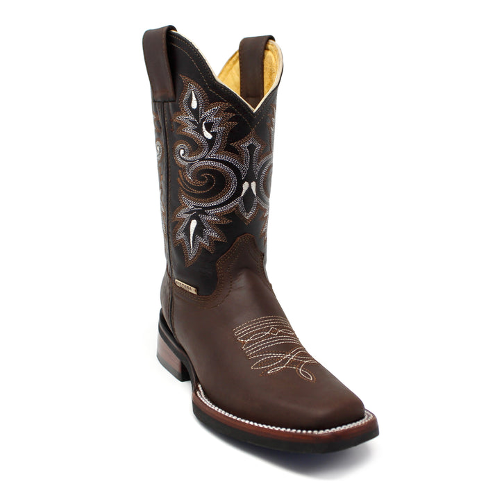 Zultana Juniors Square Toe Cowboy Boot- Chocolate