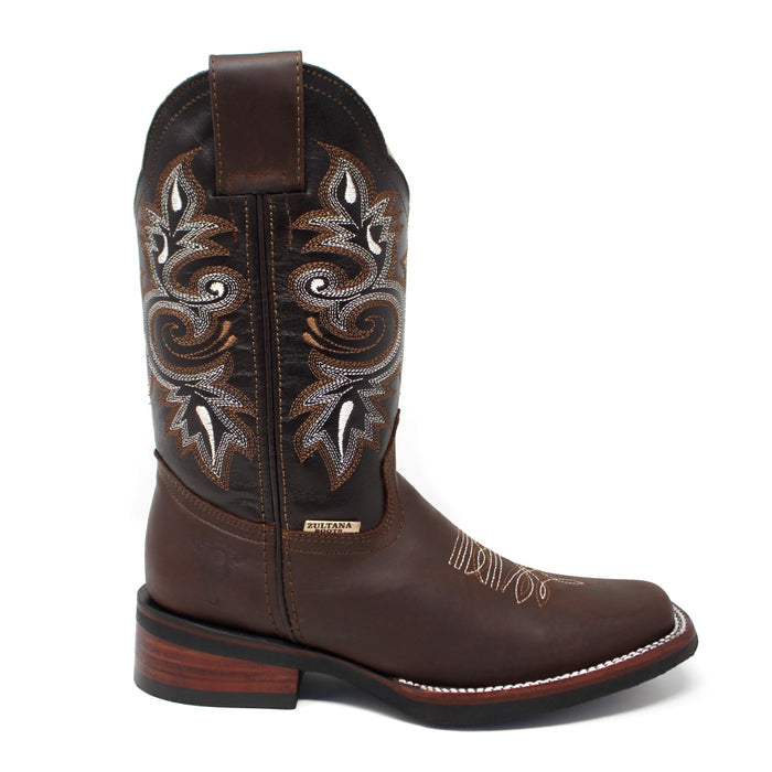 Zultana Juniors Square Toe Cowboy Boot- Chocolate