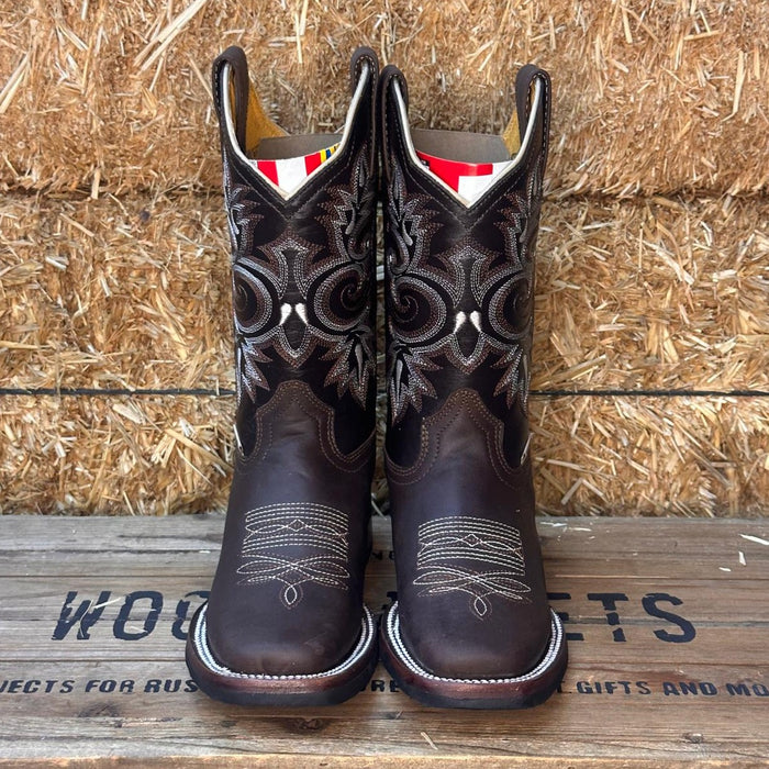 Zultana Juniors Square Toe Cowboy Boot- Chocolate